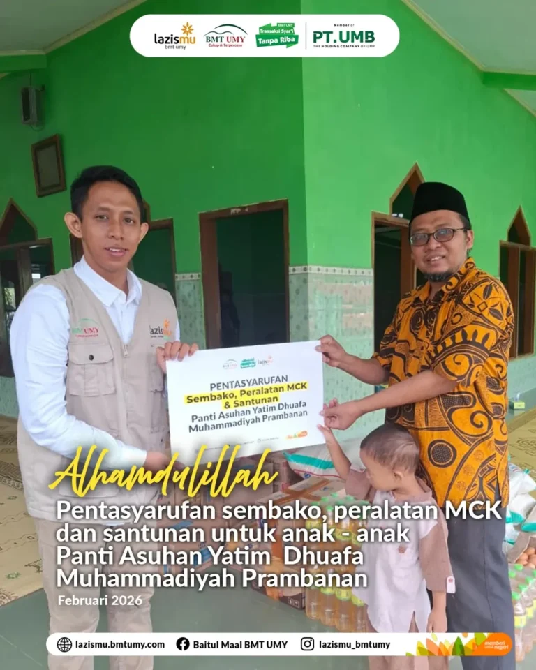 Lazismu BMT UMY Salurkan Sembako, Peralatan MCK, dan Santunan untuk Panti Asuhan Yatim Dhuafa Muhammadiyah Prambanan