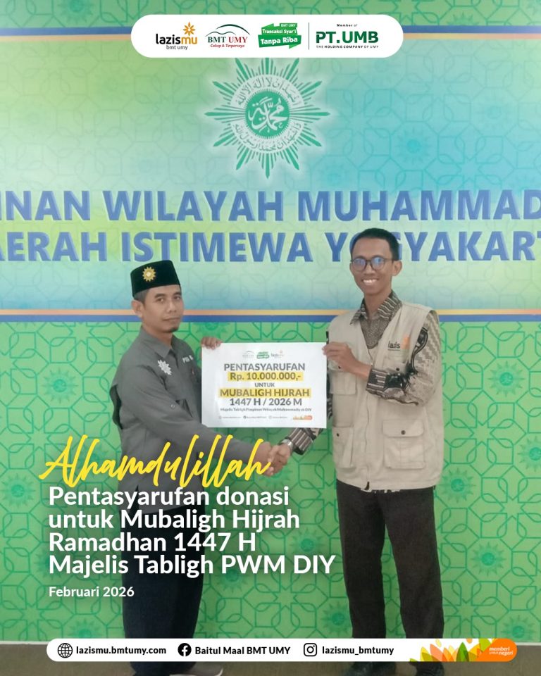 Lazismu BMT UMY Salurkan Donasi Rp10 Juta untuk Mubaligh Hijrah Ramadhan 1447 H di PWM DIY